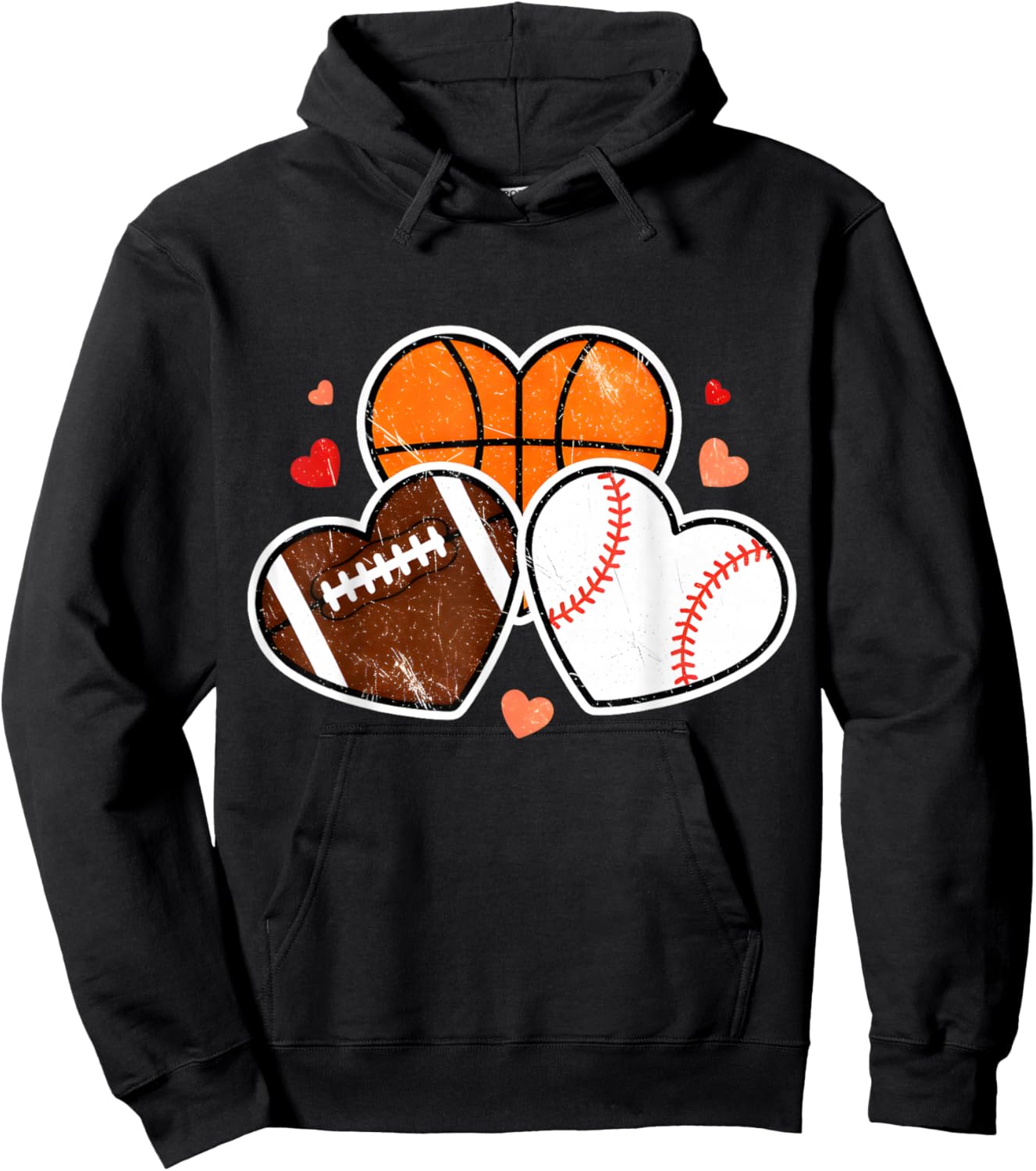 Heart Football Basketball Soccer Valentine Sports Boy Men Hoodie - Hoodie | Black