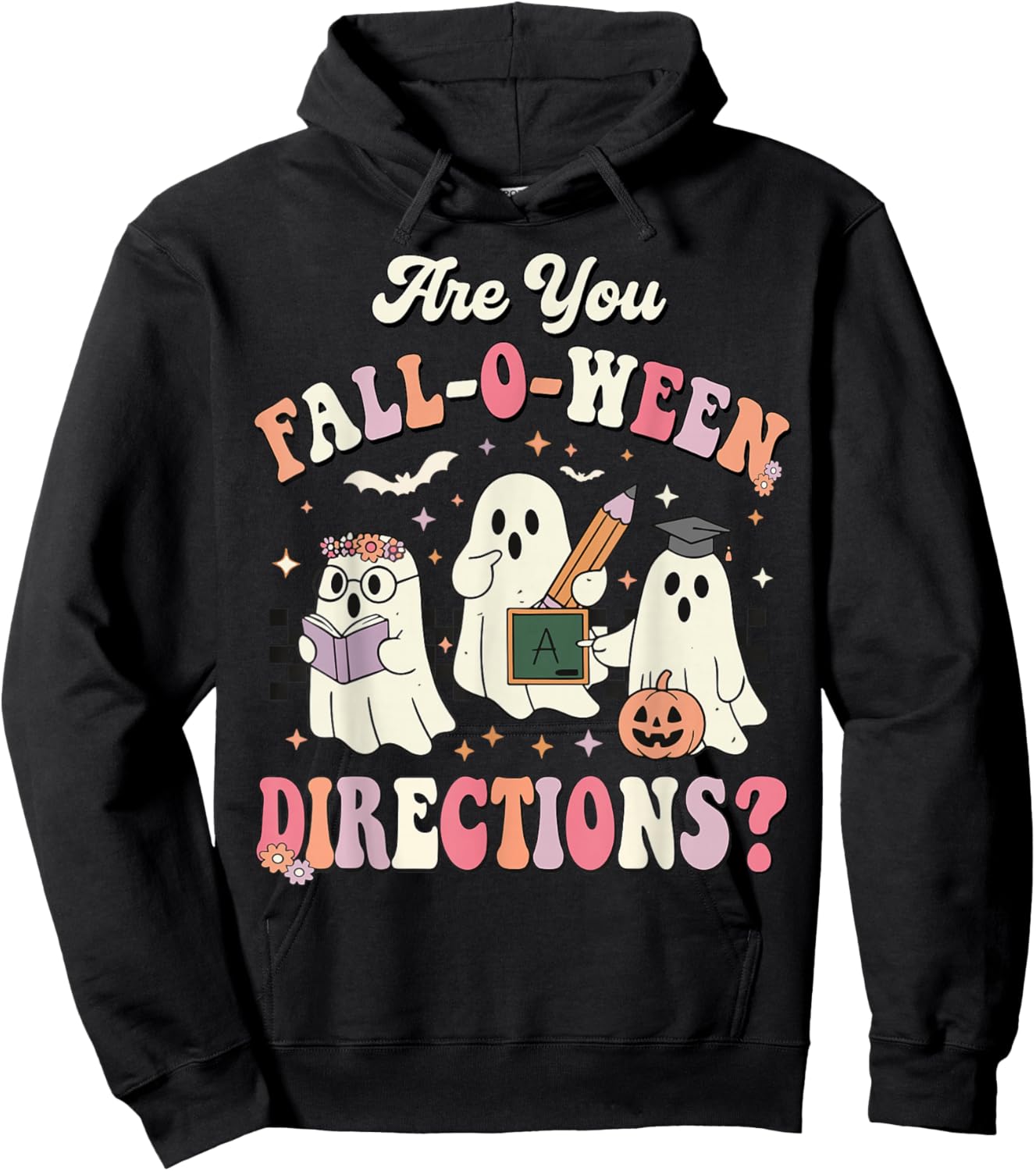 Retro are You Fall O Ween Directions Teacher Halloween Ghost Hoodie - Hoodie | Black