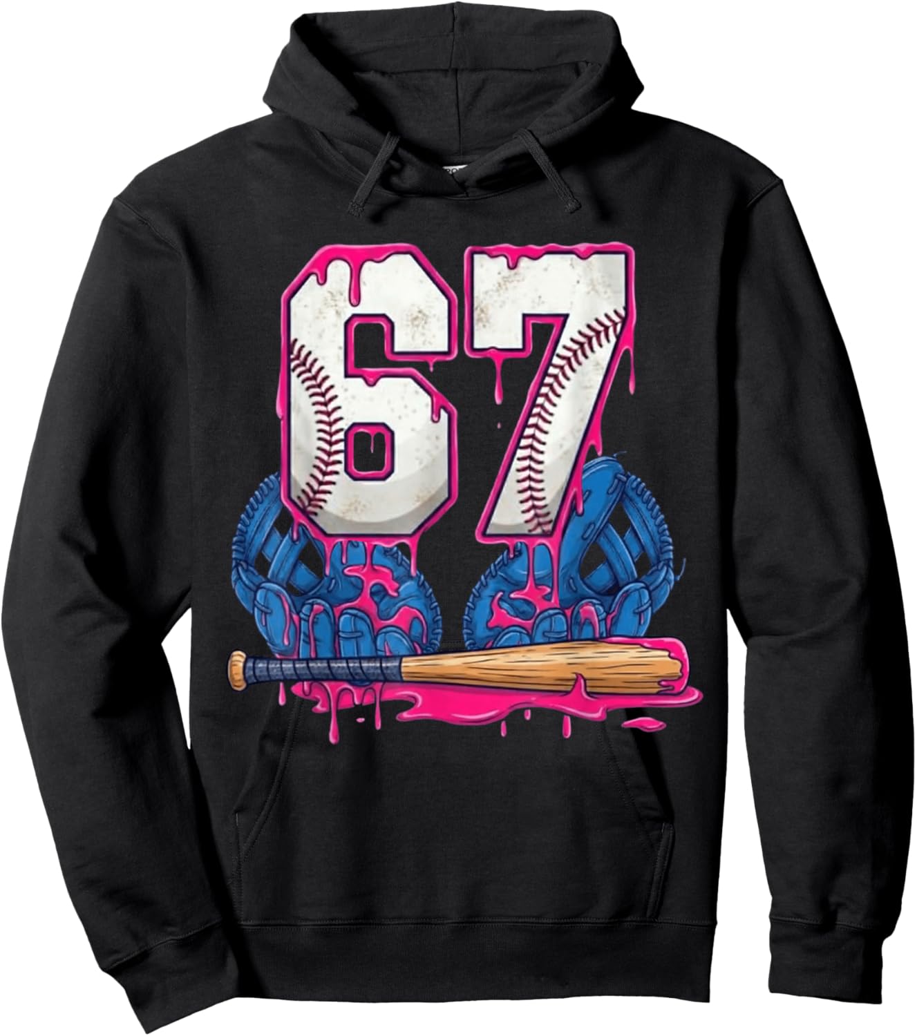 Baseball Drip 67 Meme Six Seven Funny 6-7 Gen Alpha Slang Hoodie - Hoodie | Black
