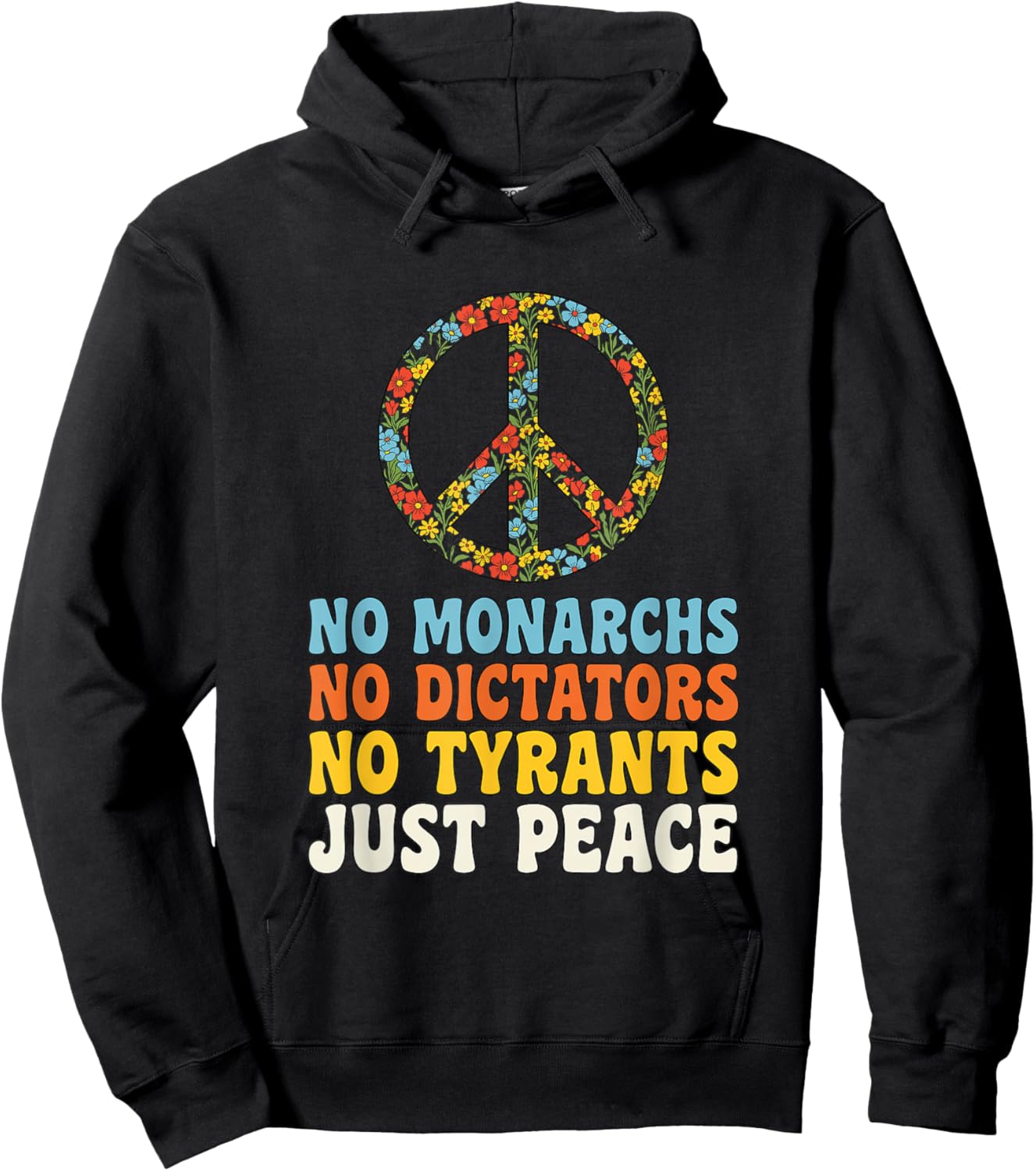No Kings in America Groovy Vintage 70s Peace Hoodie - Hoodie | Black