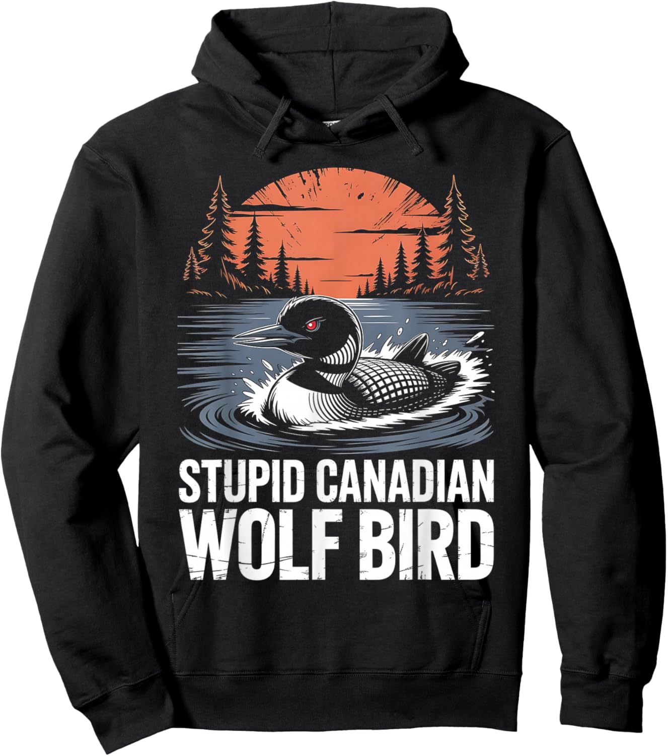 Vintage Stupid Canadian Wolf Bird Cute Loon Sarcastic Animal Hoodie - Hoodie | Black