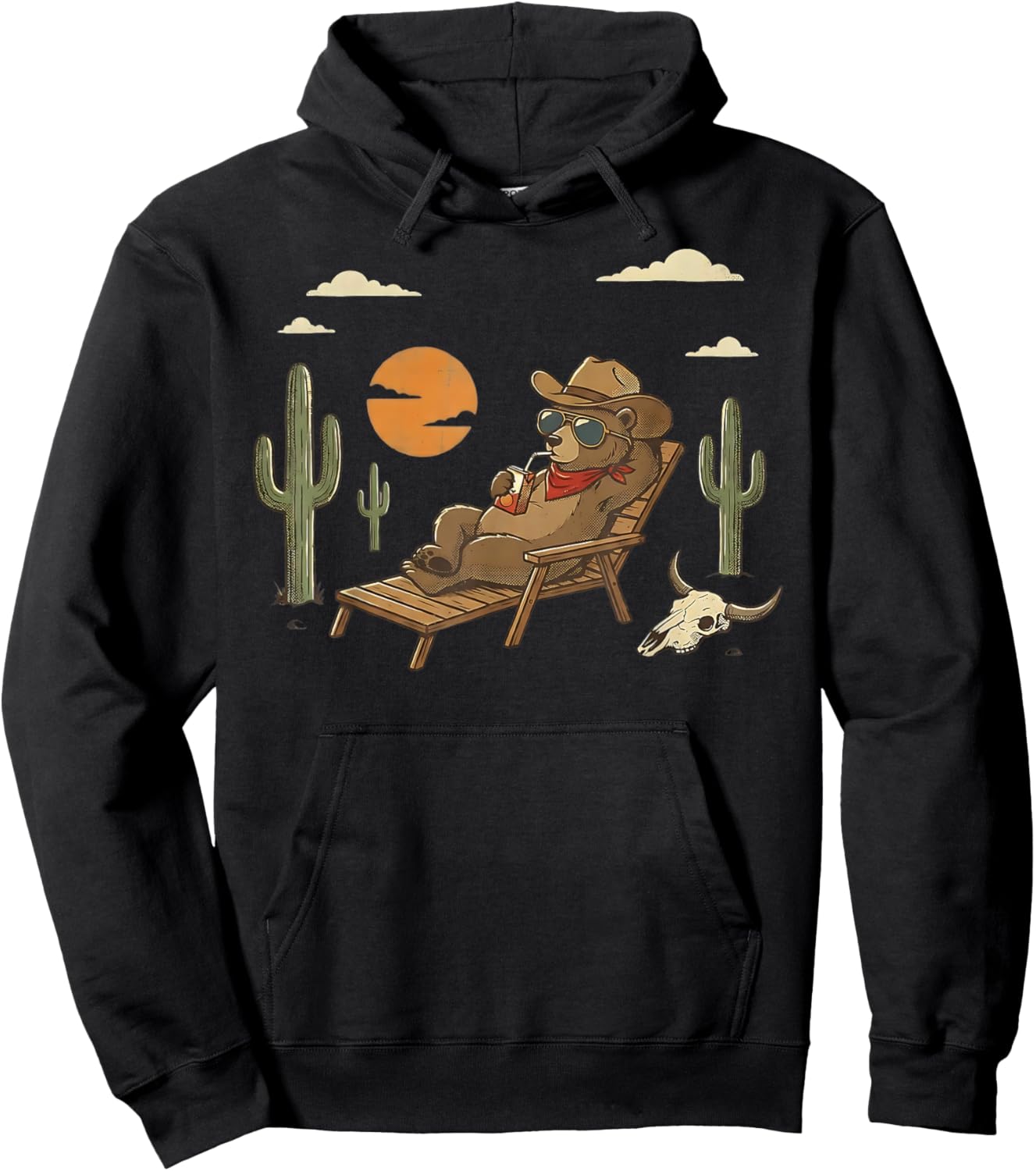 Funny Cowboy Bear Western Country Wild West Retro Hoodie - Hoodie | Black