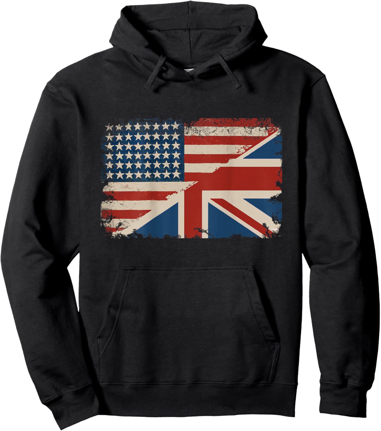 British American Flag Print on Back Great Britain Union Jack Hoodie - Hoodie | Black
