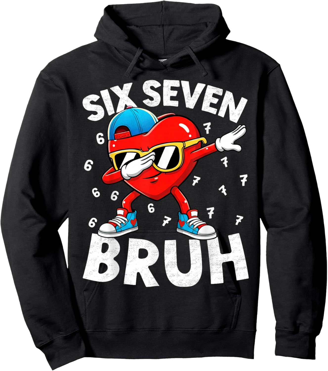 Heart Dabbing Valentines Day Six Seven Bruh 6 7 Meme Boys Hoodie - Hoodie | Black