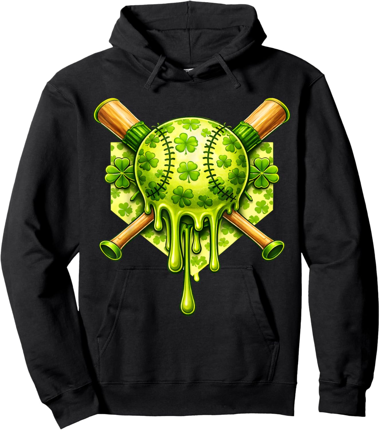 St Patricks Day Baseball Ice Cream Drip for Youth Boys Kids Hoodie - Hoodie | Black