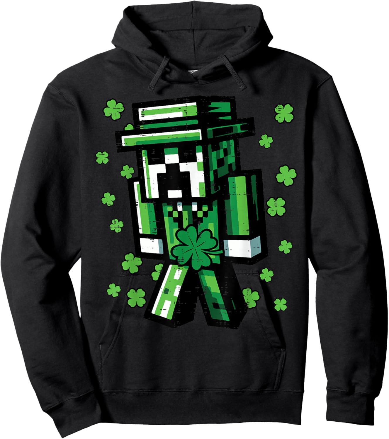 St Patricks Day Pixel Gamer Saint Paddys Gaming Boys Kid Men Hoodie - Hoodie | Black