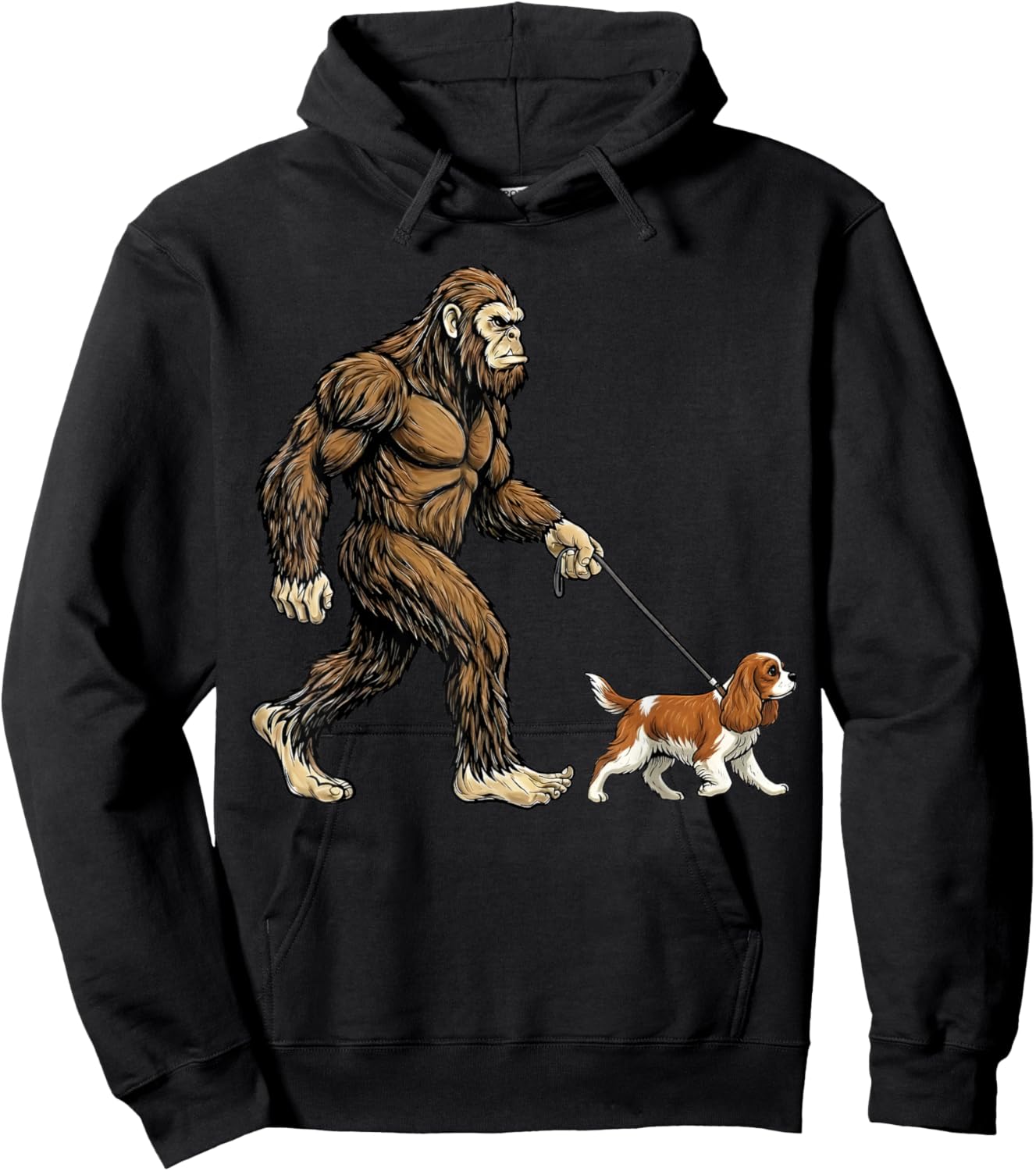 Bigfoot Walking Cavalier Spaniel Dog Funny Sasquatch Hoodie - Hoodie | Black