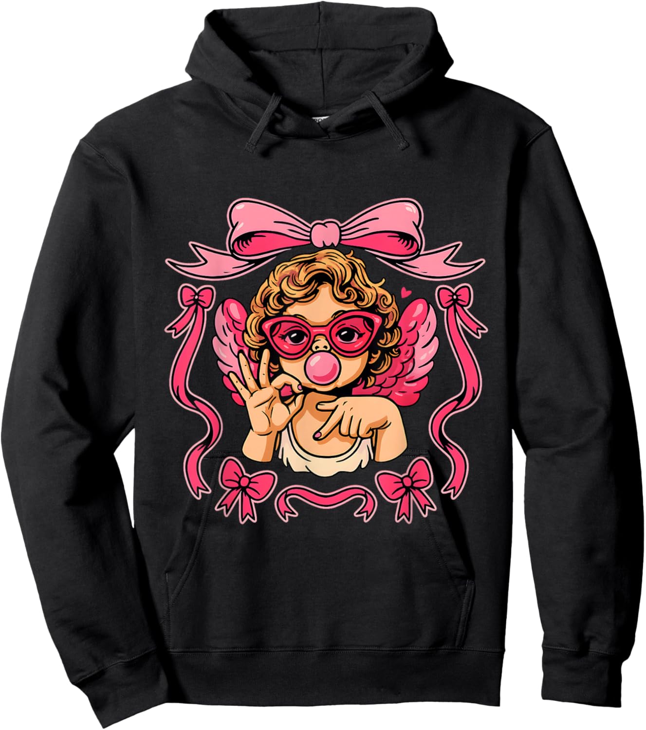 Retro 67 Cupid Angel Bubblegum Pink Aesthetic Valentine Hoodie - Hoodie | Black
