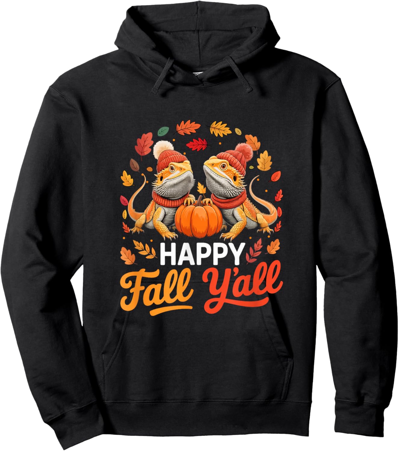 Fall Y'all Thanksgiving Couple Bearded Dragons Colorful Fall Hoodie - Hoodie | Black