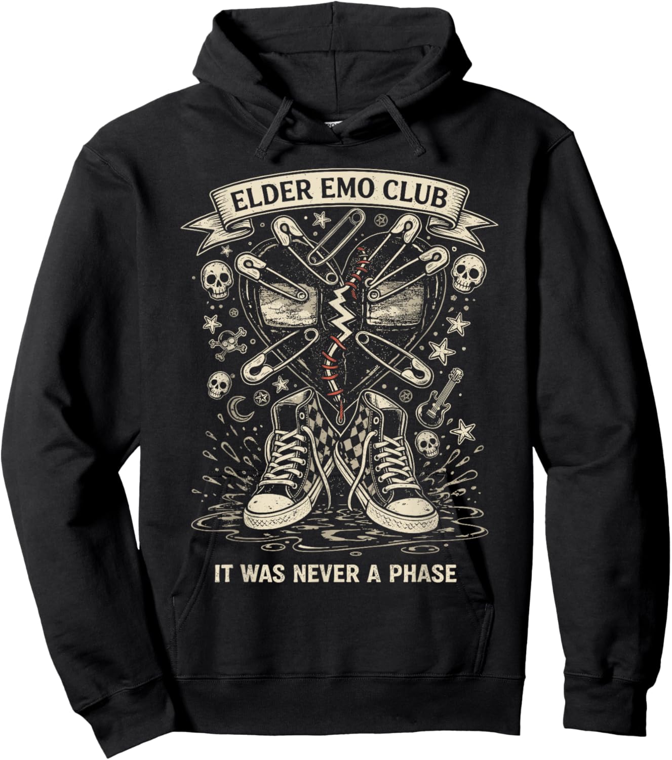 Elder Emo Club Broken Heart Punk Rock Hoodie - Hoodie | Black