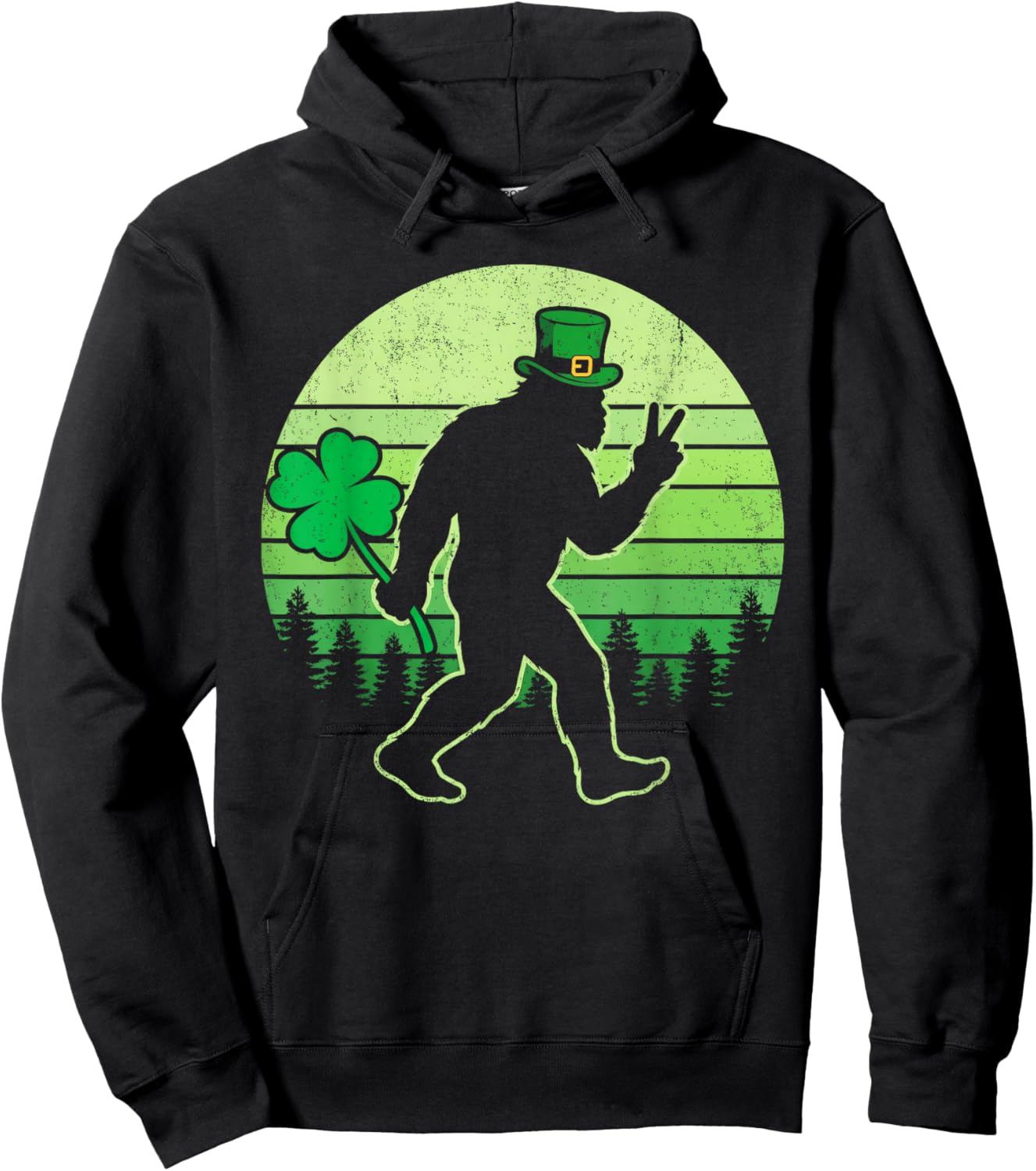 Funny Men St Patricks Day Bigfoot Shamrock Men Women Kids Hoodie - Hoodie | Black