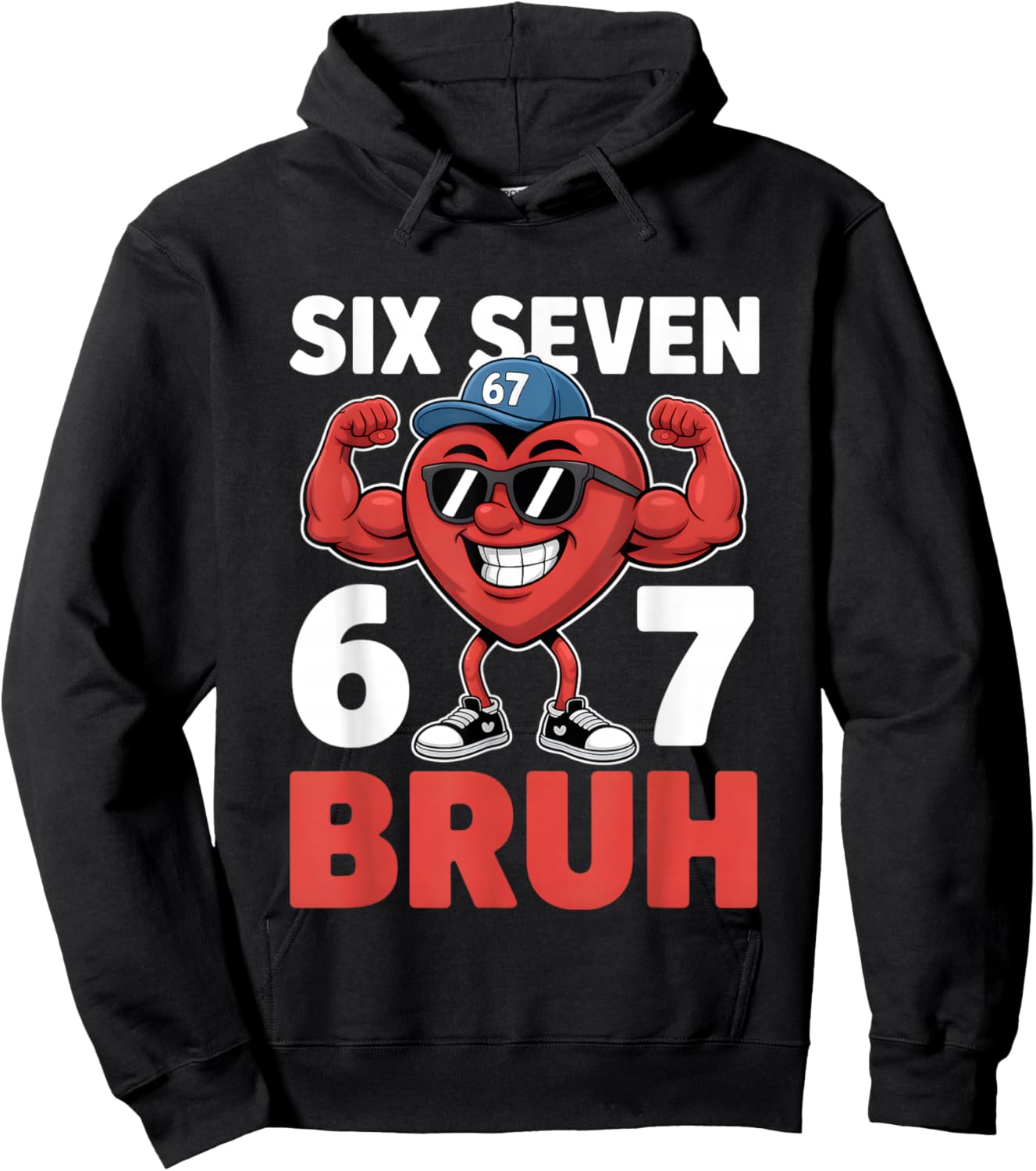 Valentine's Day Six Seven Bruh 67 Meme Funny Valentine Heart Hoodie - Hoodie | Black