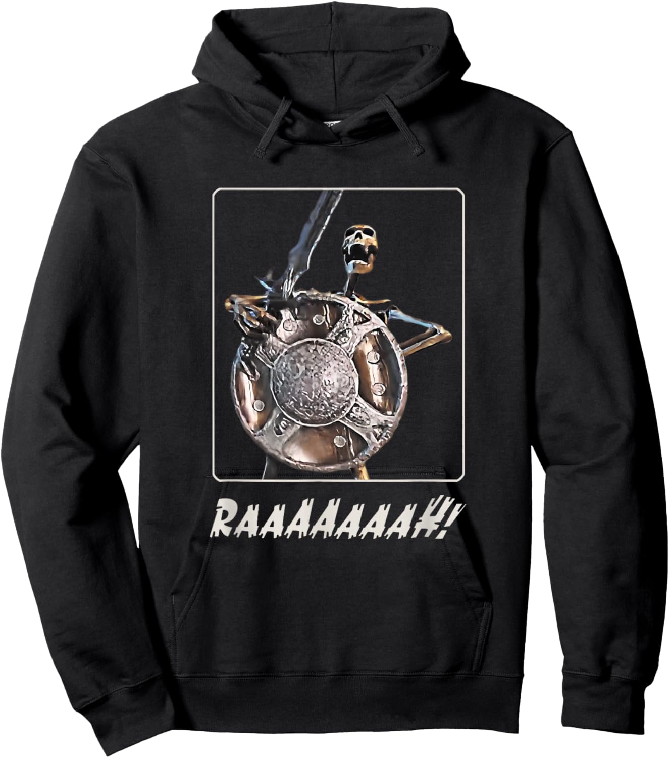 Skeleton Banging Shield Funny Meme Hoodie - Hoodie | Black