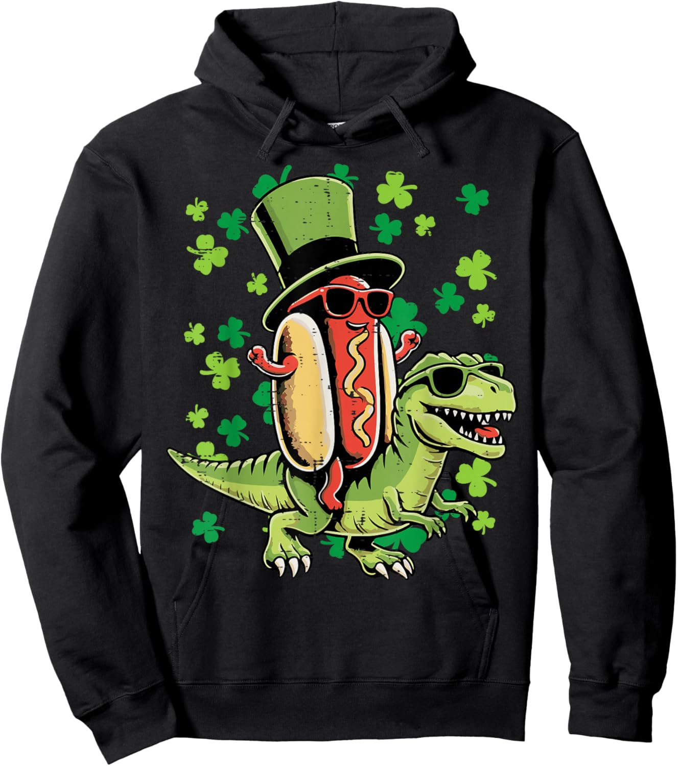 St Patricks Day Hotdog Trex Dino Toddler Boys Kids Youth Hoodie - Hoodie | Black