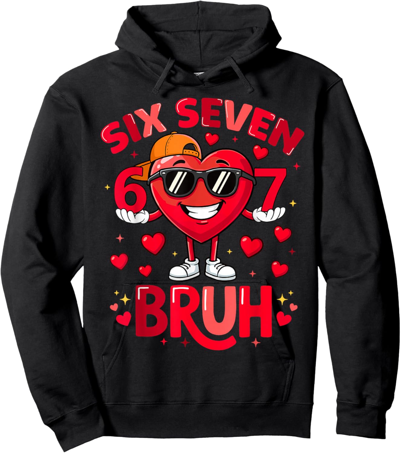 6 7 Valentines Day Shirt Men Boys Funny Heart Meme Six Seven Hoodie - Hoodie | Black