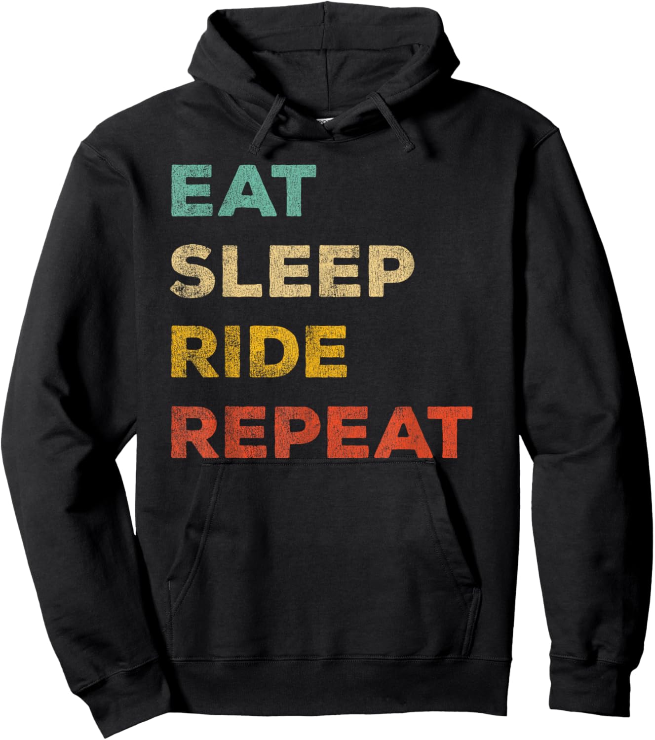 Eat Sleep Ride Repeat Distressed Effect Hoodie - Hoodie | Black