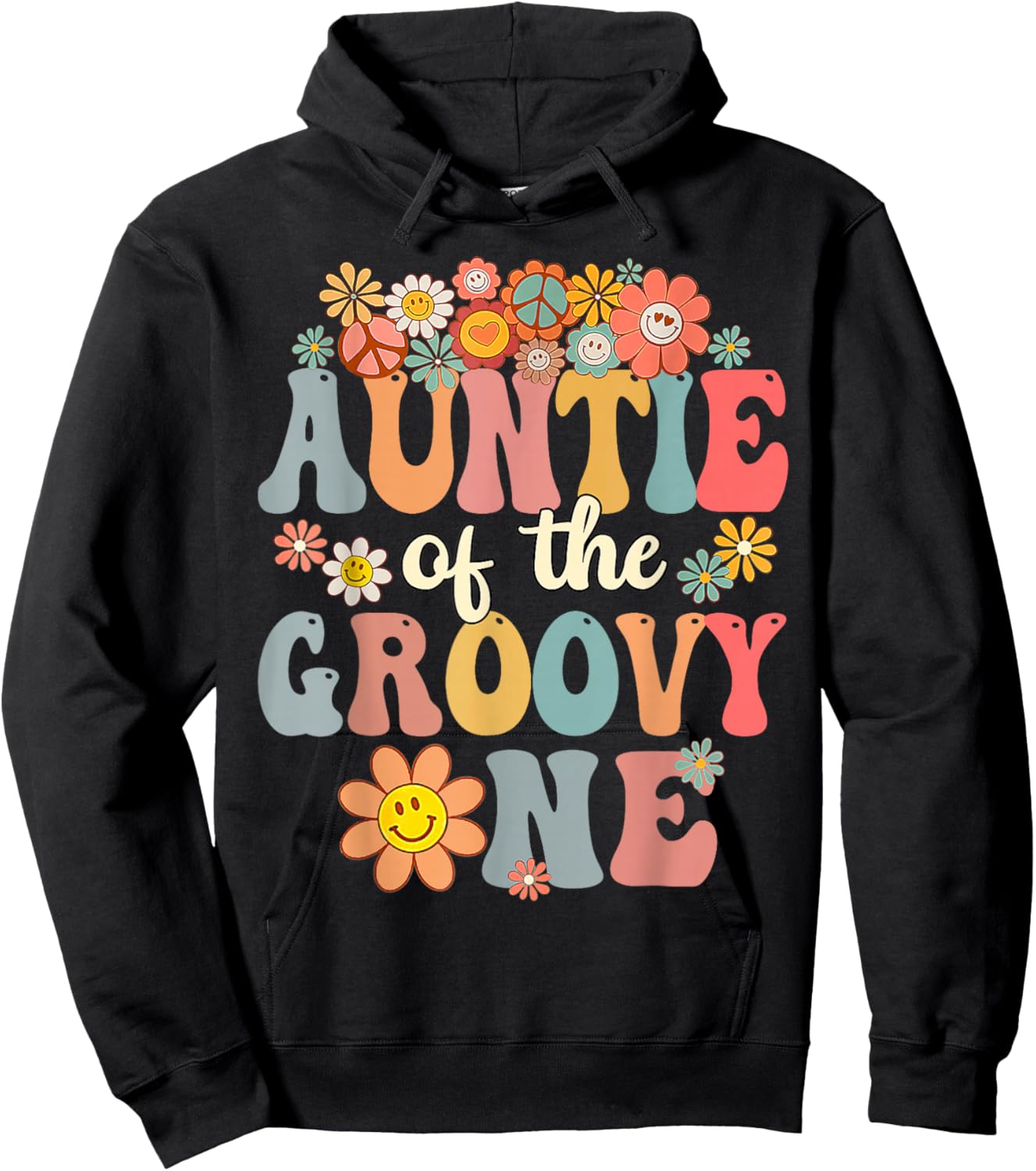 Retro Auntie of Groovy One Matching Family 1st Birthday Hoodie - Hoodie | Black