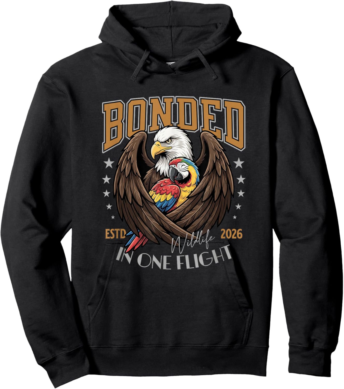 Bonded in One Flight, Wildlife Birds Eagle and Macaw. Hoodie - Hoodie | Black