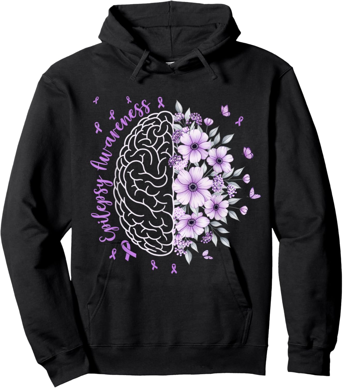 Epilepsy Awareness Floral Brain Purple Ribbon Warrior Women Hoodie - Hoodie | Black