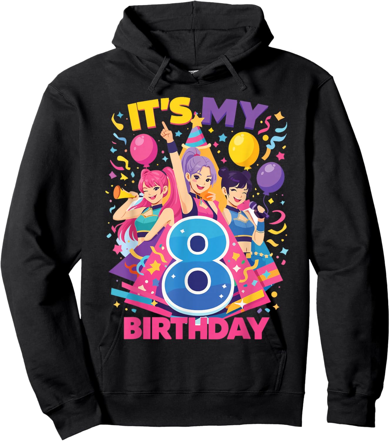 8 Years Old K-Pop Birthday Fun Design Hoodie - Hoodie | Black