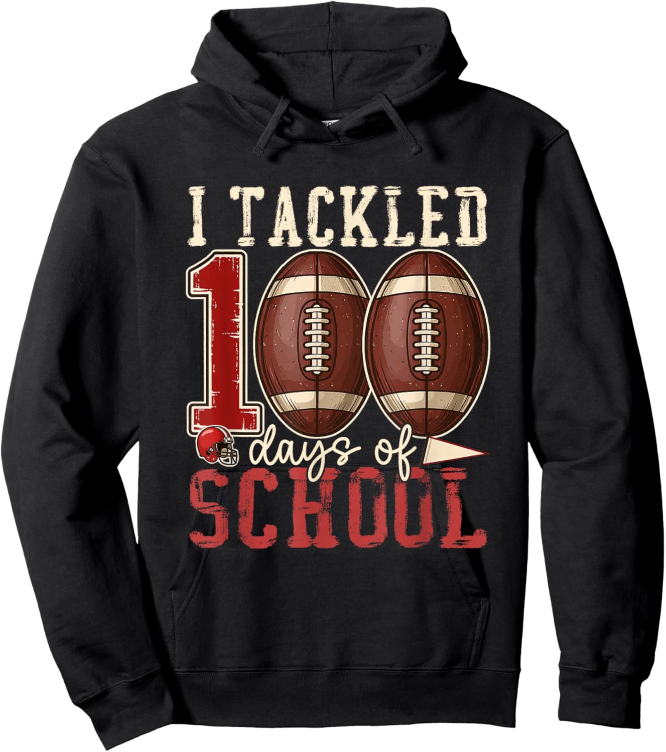 I Tackled 100 Days of School Football Boys Kids 100th Day Hoodie - Hoodie | Black