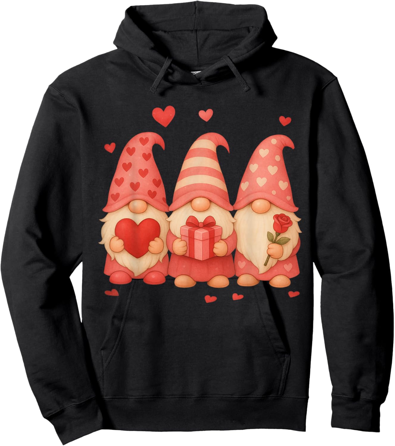 Valentines Day Gnome Hearts Love Cute Family Men Women Hoodie - Hoodie | Black