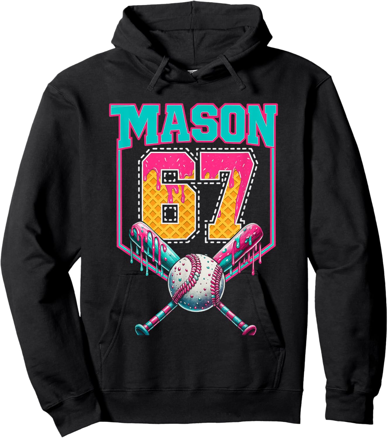 Trendy Mason 67 Mem Ice Cream Drip Baseball Birthday Costume Hoodie - Hoodie | Black