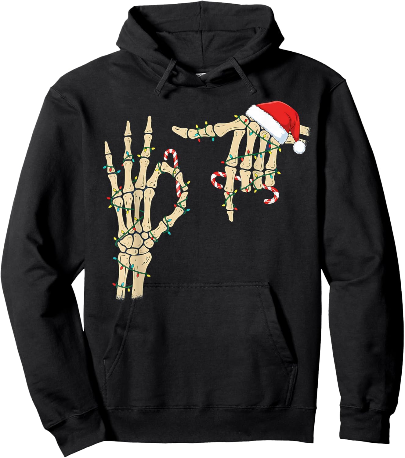 67 Six Seven Meme Skeleton Hand Christmas Santa Hat Hoodie - Hoodie | Black