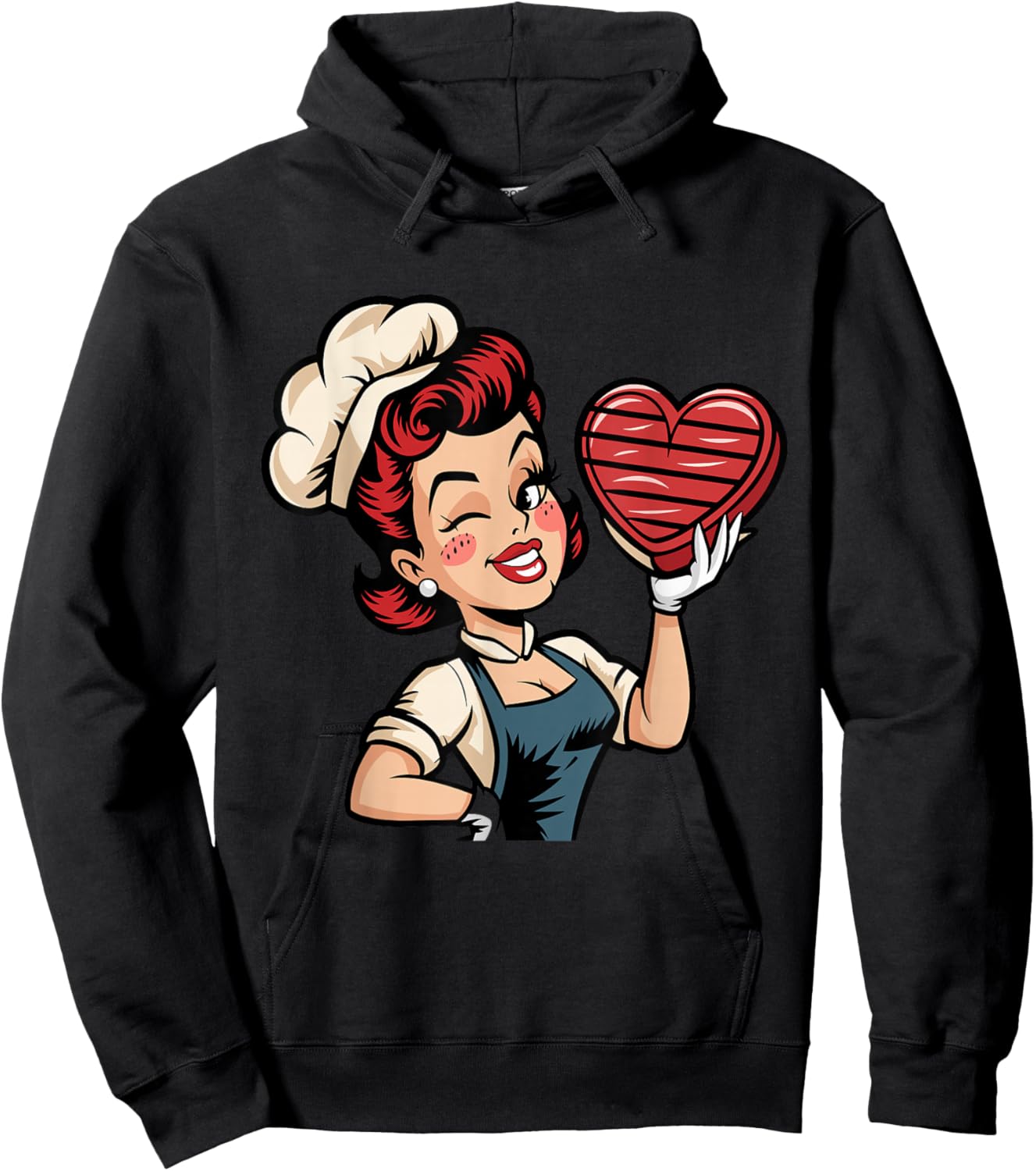 Valentines Retro Pinup Holding Heart Hoodie - Hoodie | Black