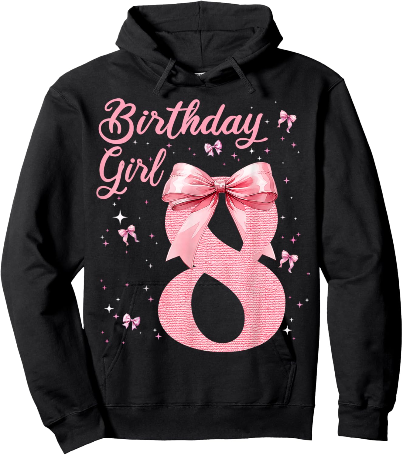 Kids 8th Birthday Girl Coquette Bow Theme 8 Year Old Girls Hoodie - Hoodie | Black