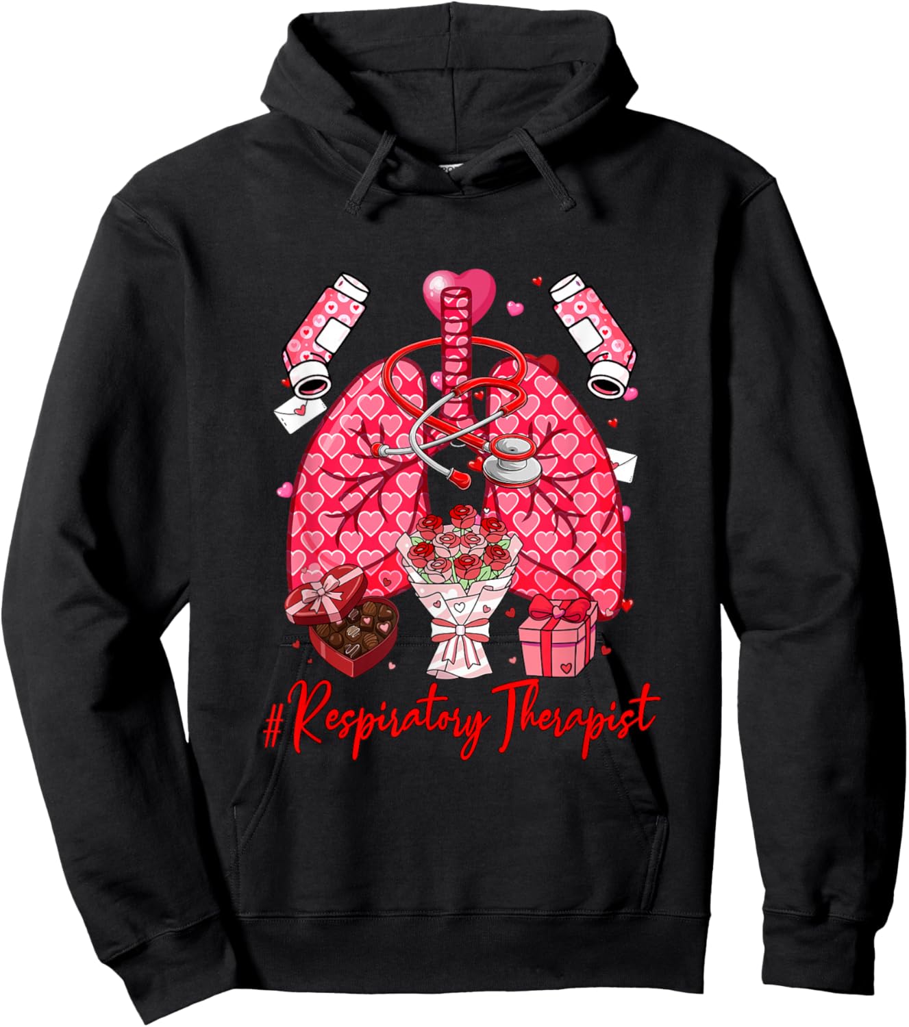 Respiratory Therapist Tools Hearts Flowers Valentine Single Hoodie - Hoodie | Black