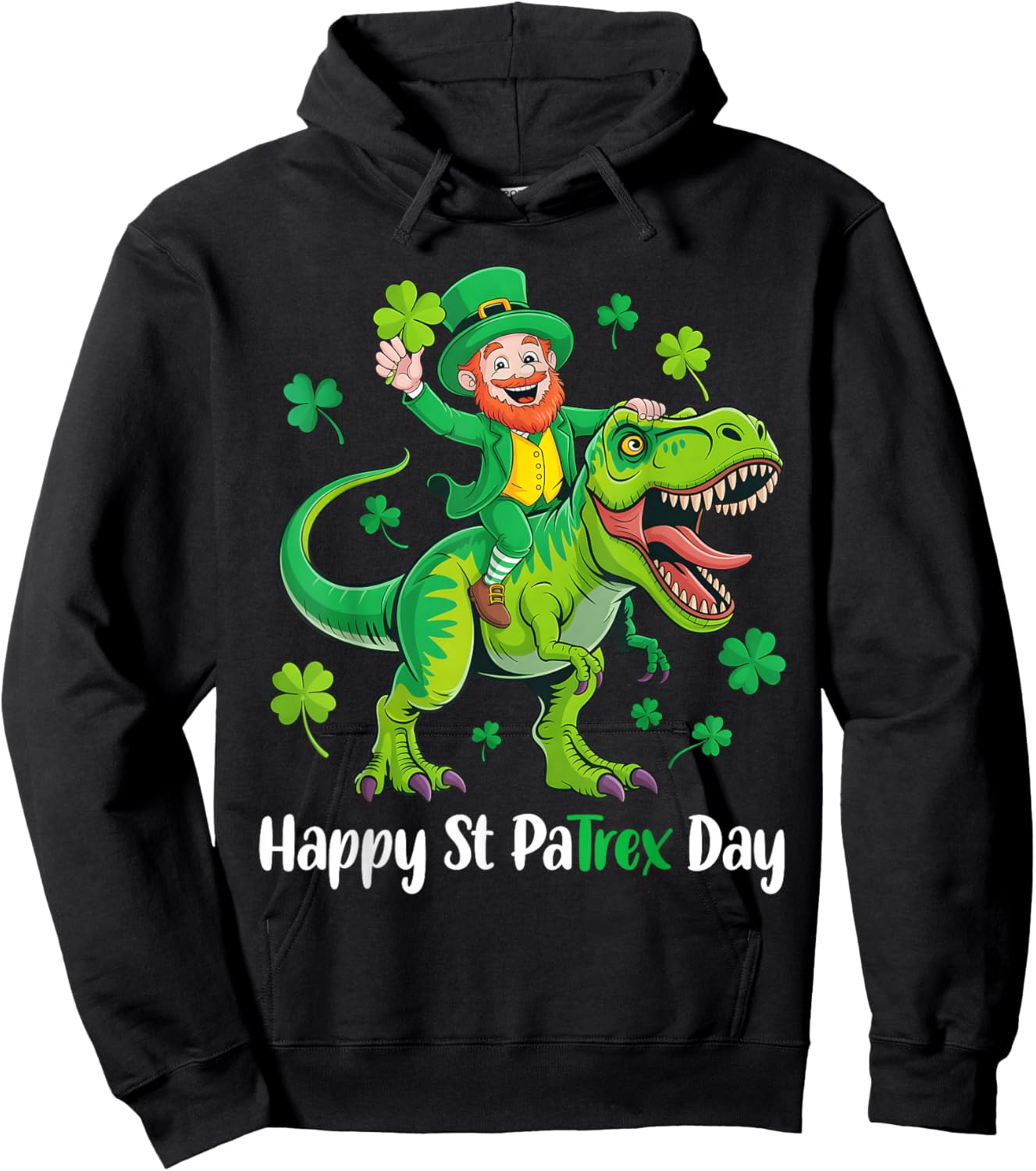Funny St Patricks Day Pa-Trex Dinosaur Shamrock Boys Kids Hoodie - Hoodie | Black