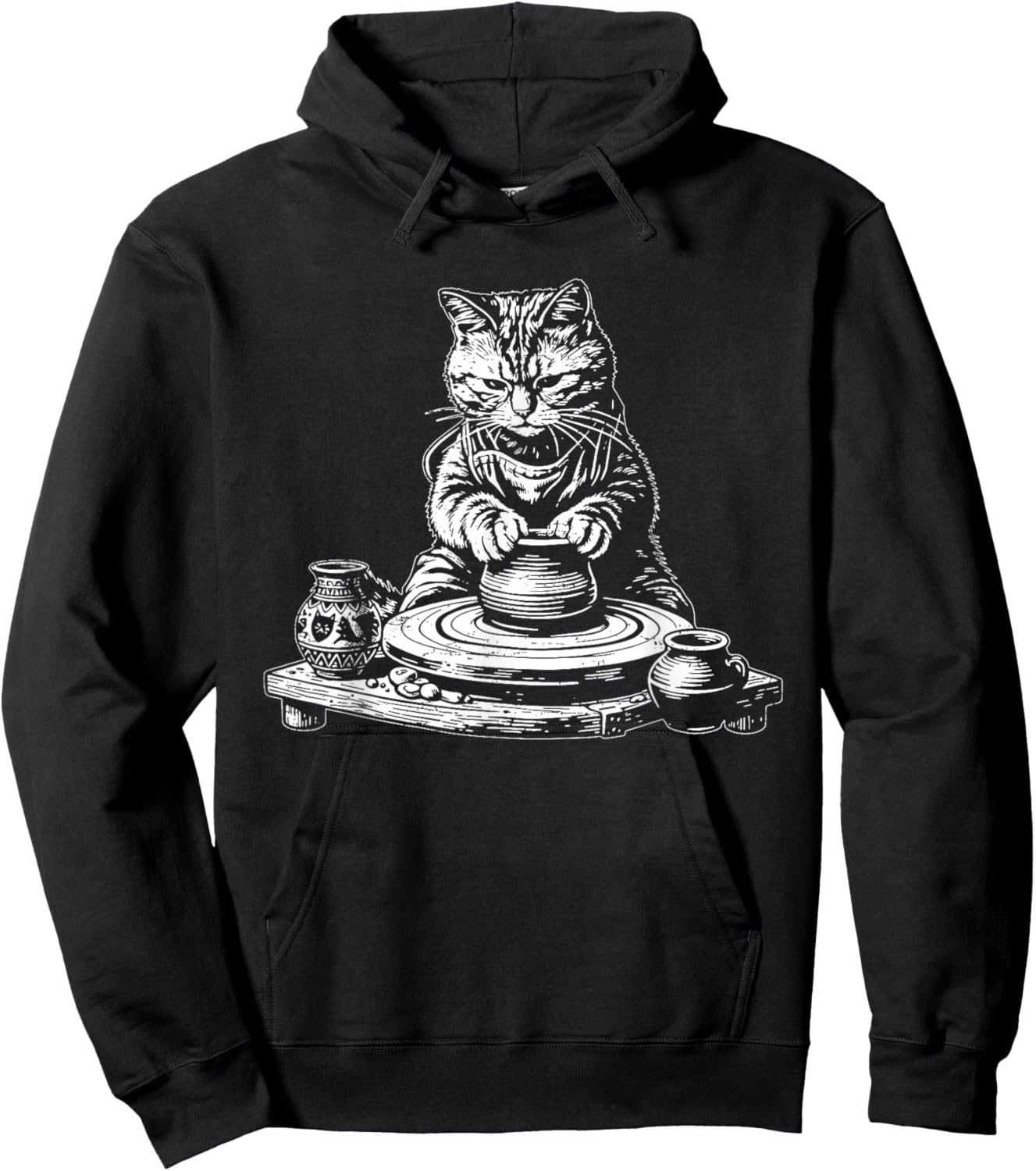 Vintage Retro Cat Pottery Funny Hoodie - Hoodie | Black
