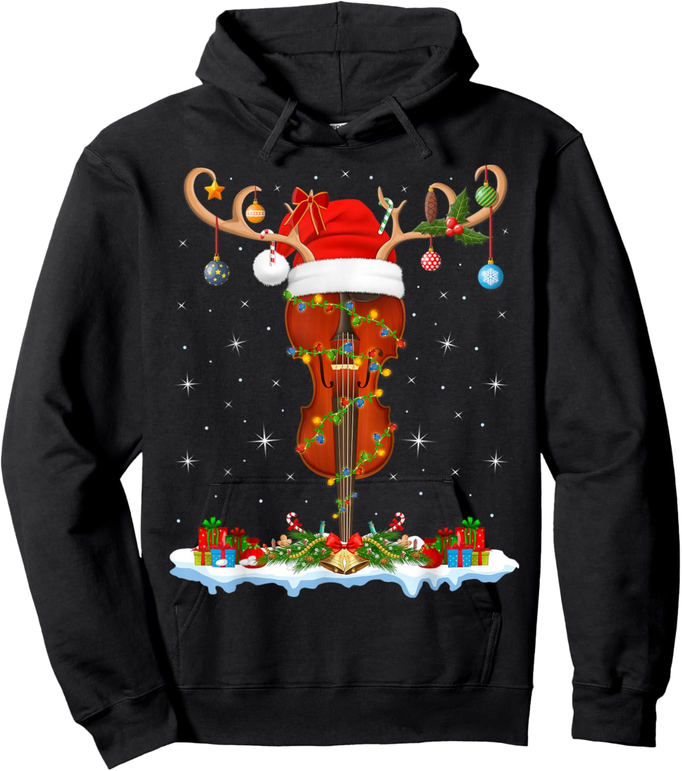 Violin Fiddle Christmas Lights Orchestra Violin Player Xmas Hoodie - Hoodie | Black