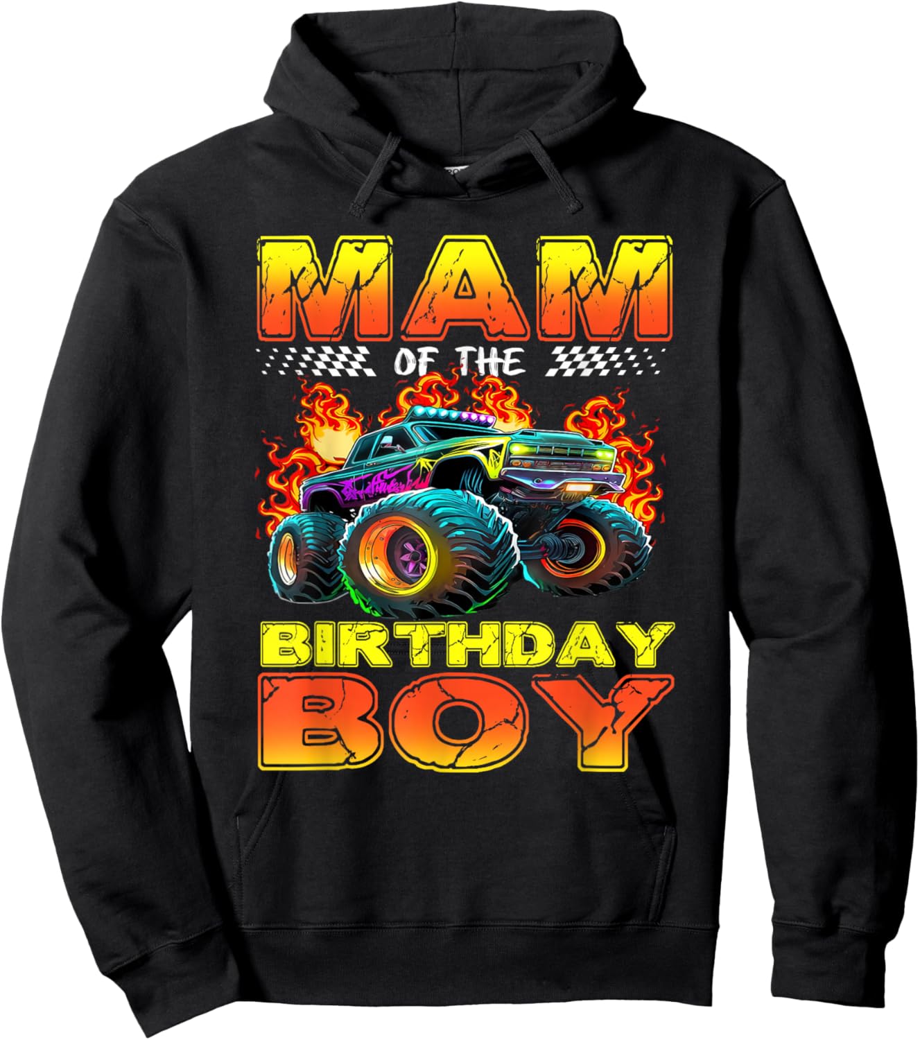 Mam of The Birthday Boy Monster Truck Birthday Family Hoodie - Hoodie | Black