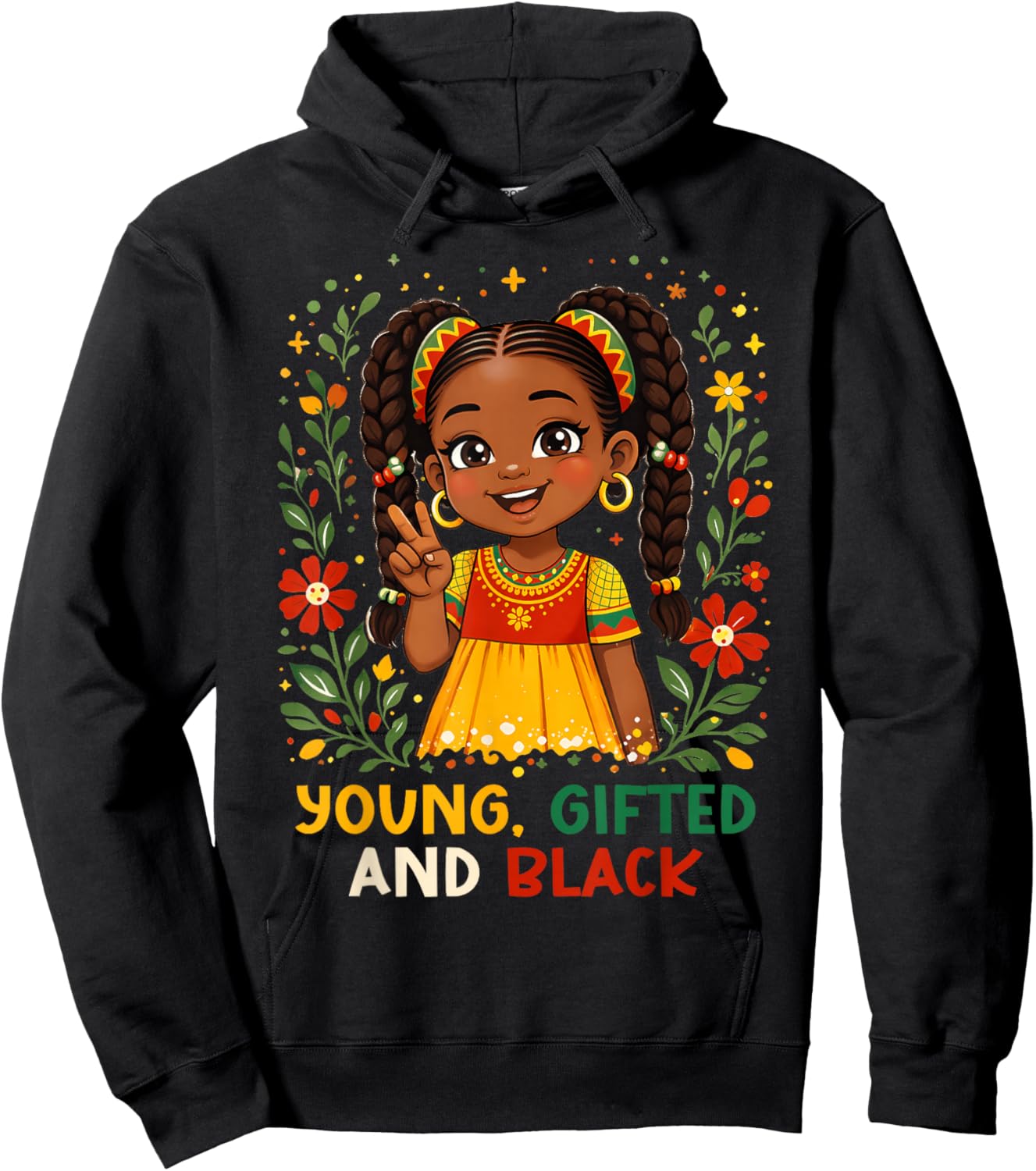 Young Gifted and Black History Month Floral Afro Girl Hoodie - Hoodie | Black