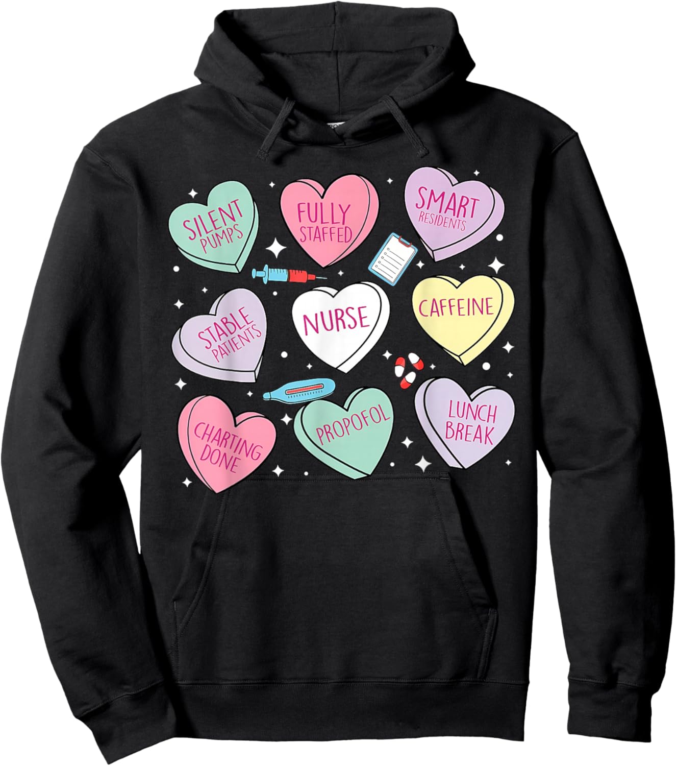 Nurse Conversation Heart Candy Valentines RN ER ICU Nursing Hoodie - Hoodie | Black