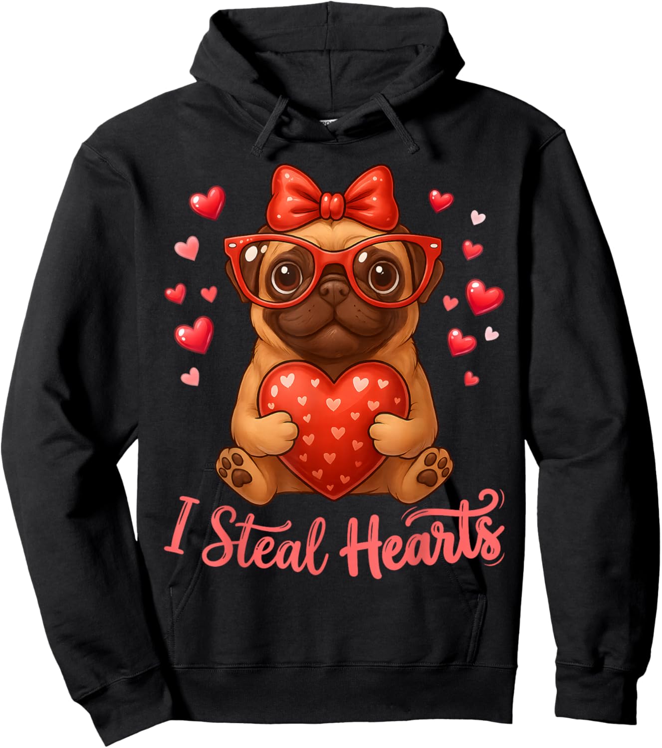 Pug Valentines Day Dog Lover Heart Hoodie - Hoodie | Black