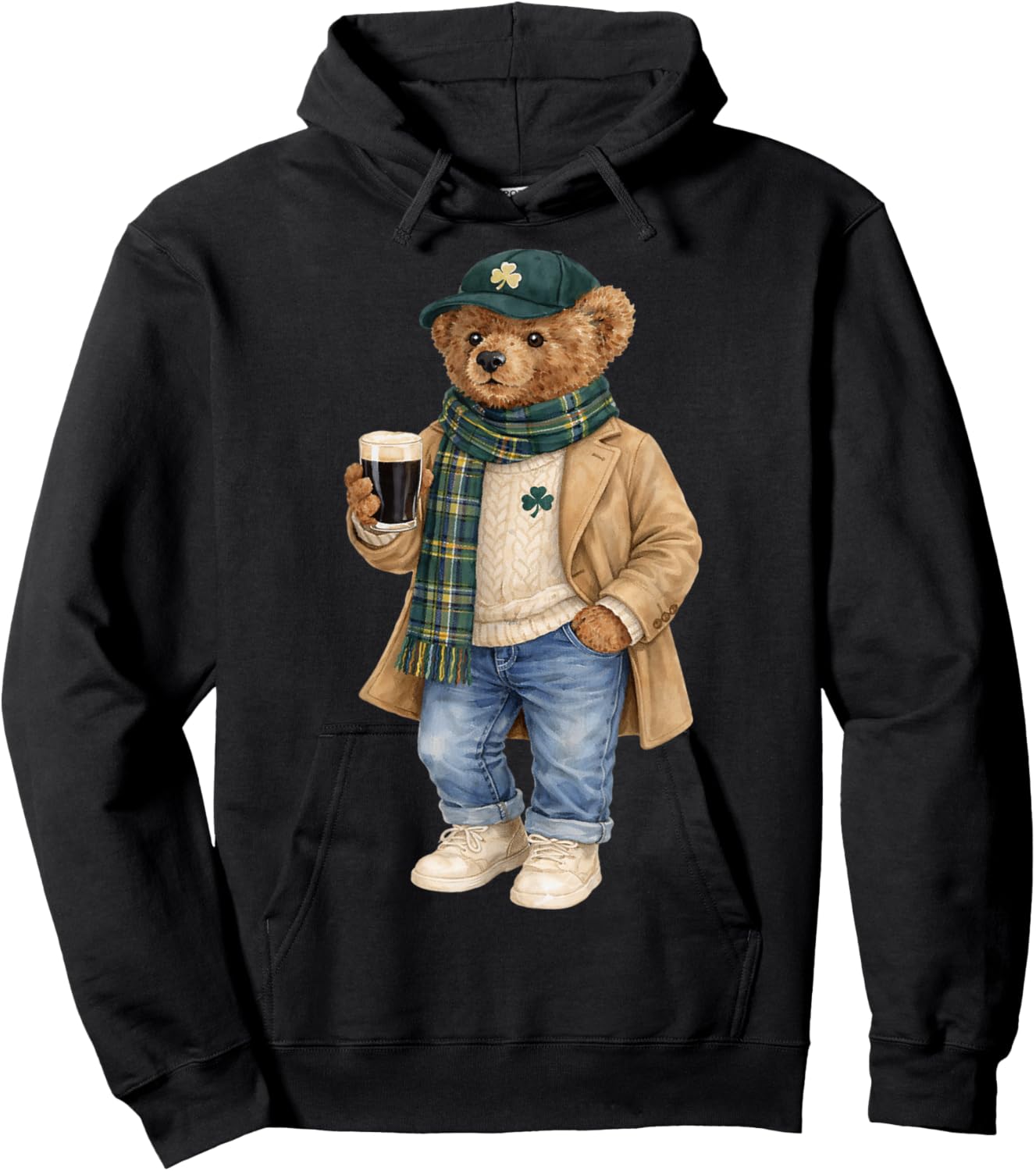 Lucky Irish Teddy Bear St Patricks Day Hoodie - Hoodie | Black