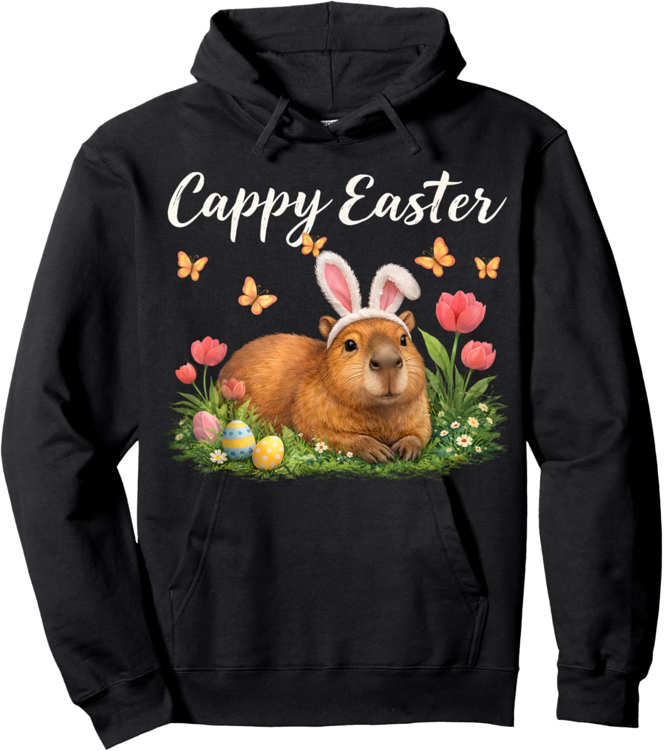 Funny Cappy Easter Capybara Easter Bunny Men Women Kids Hoodie - Hoodie | Black
