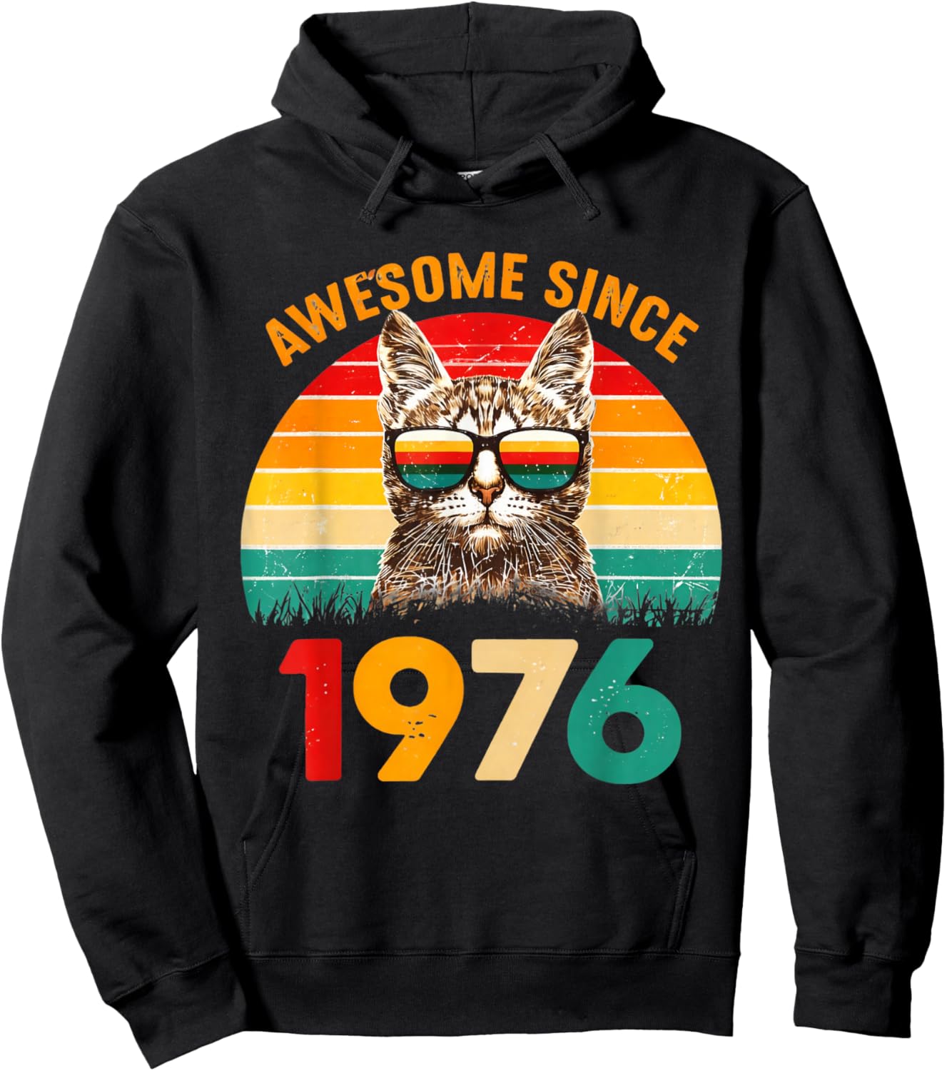 Awesome Since 1976 50th Birthday 70s Retro Cat Vintage Hoodie - Hoodie | Black