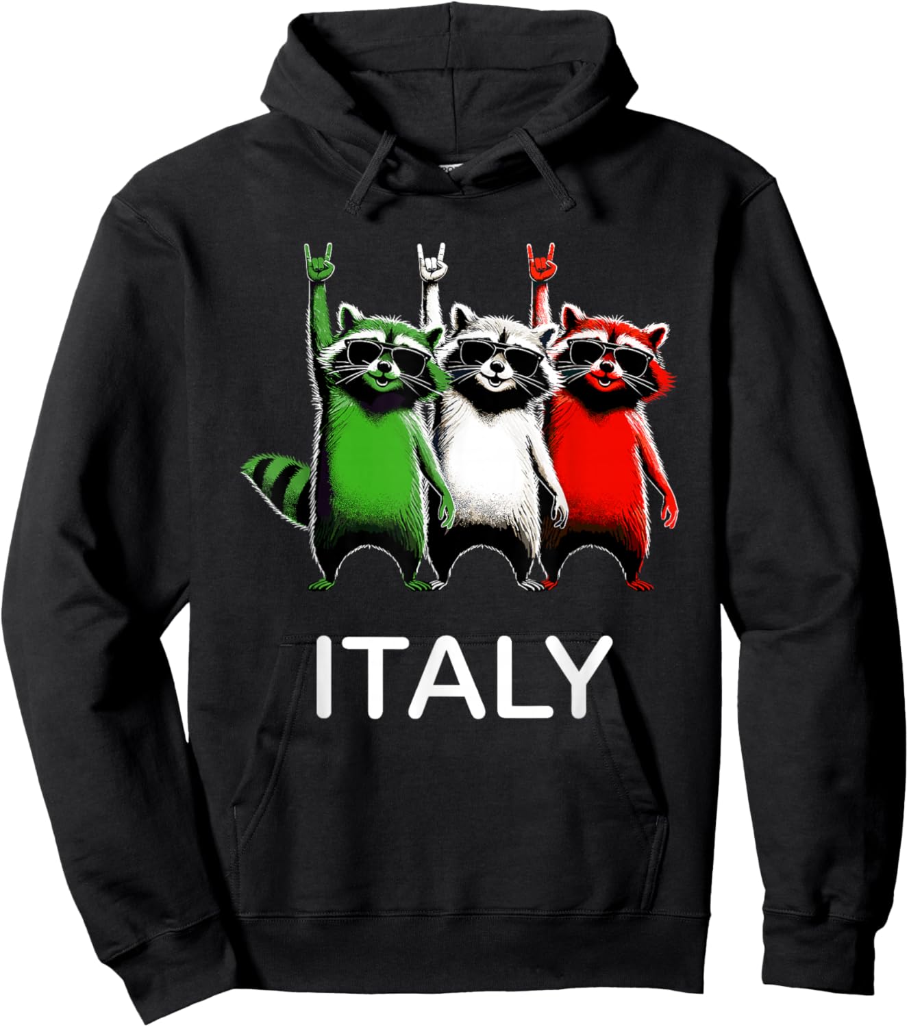 Italy Flag Funny Raccoon Men Women Kids Funny Italian Hoodie - Hoodie | Black