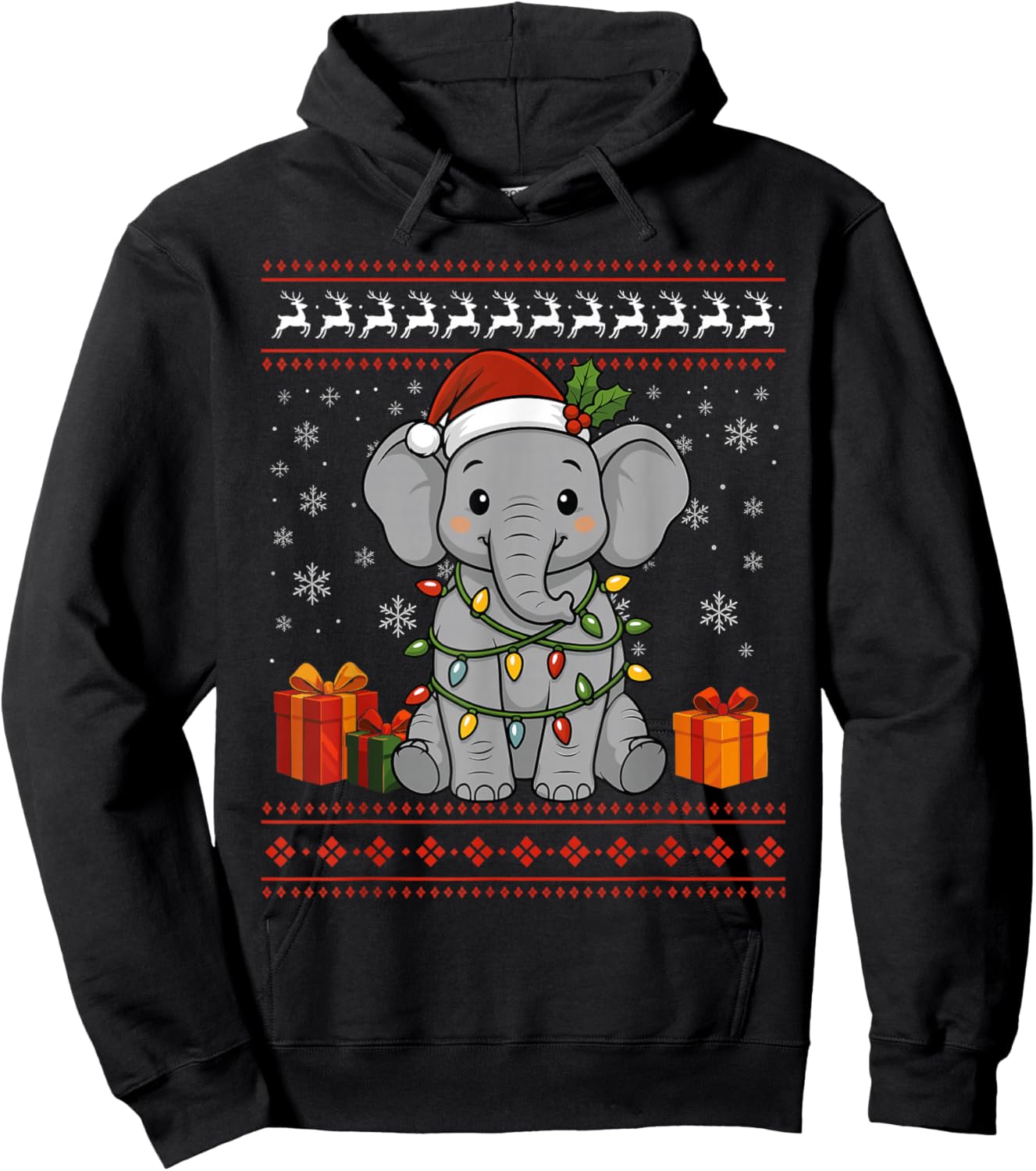Elephant Christmas Ugly Sweater Elephant Graphic Hoodie - Hoodie | Black