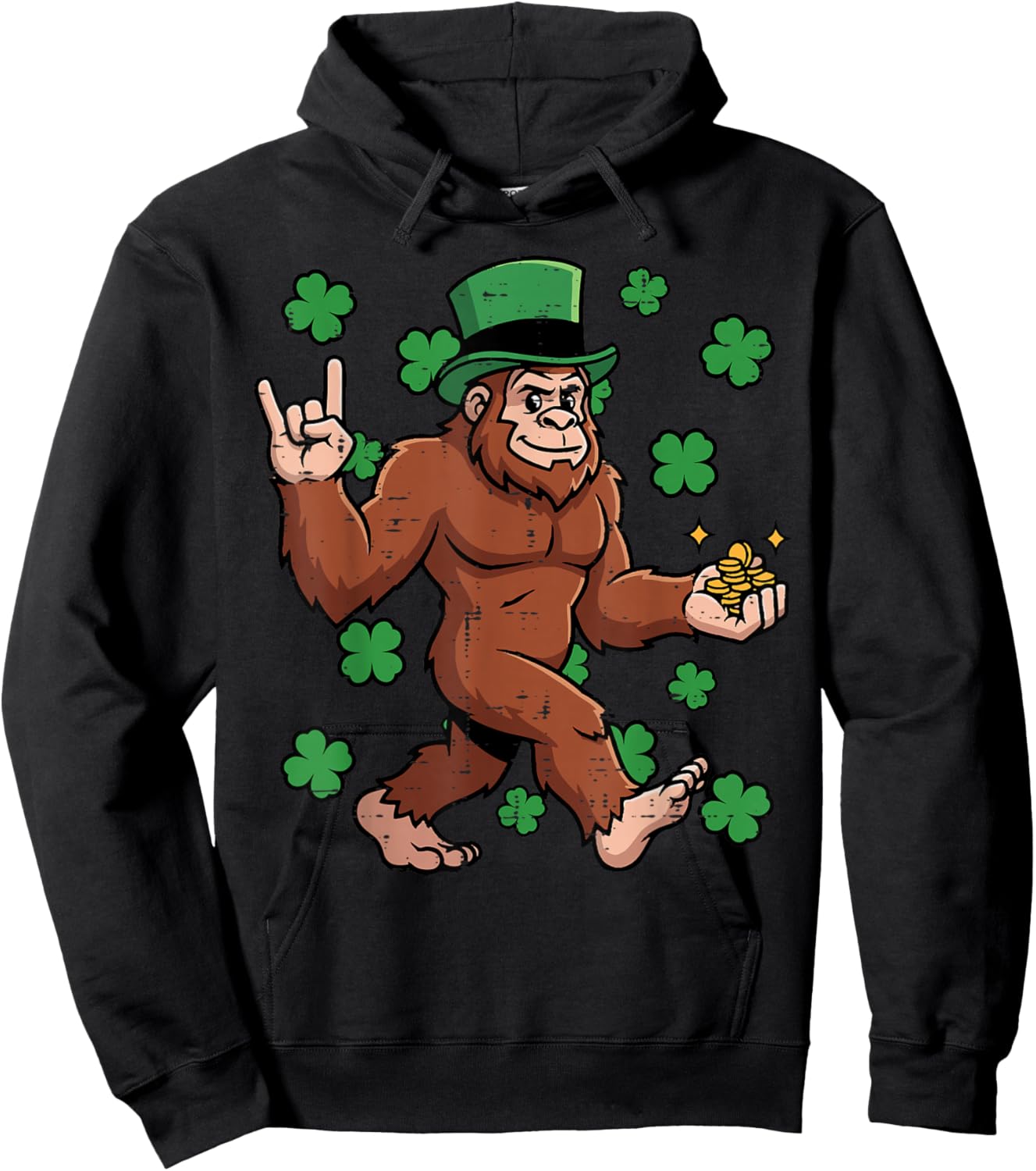 St Patricks Day Bigfoot Rocker Sasqutach Paddys Men Boys Kid Hoodie - Hoodie | Black