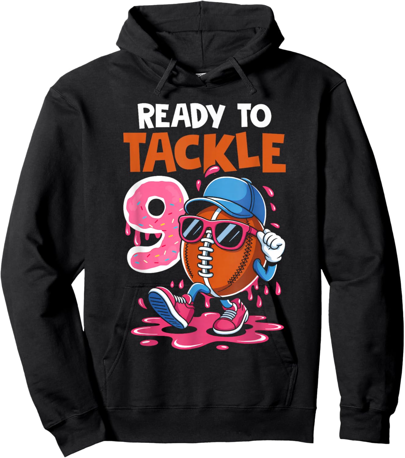 Ready to Tackle 9 Fun Football Birthday Design for Kids Hoodie - Hoodie | Black