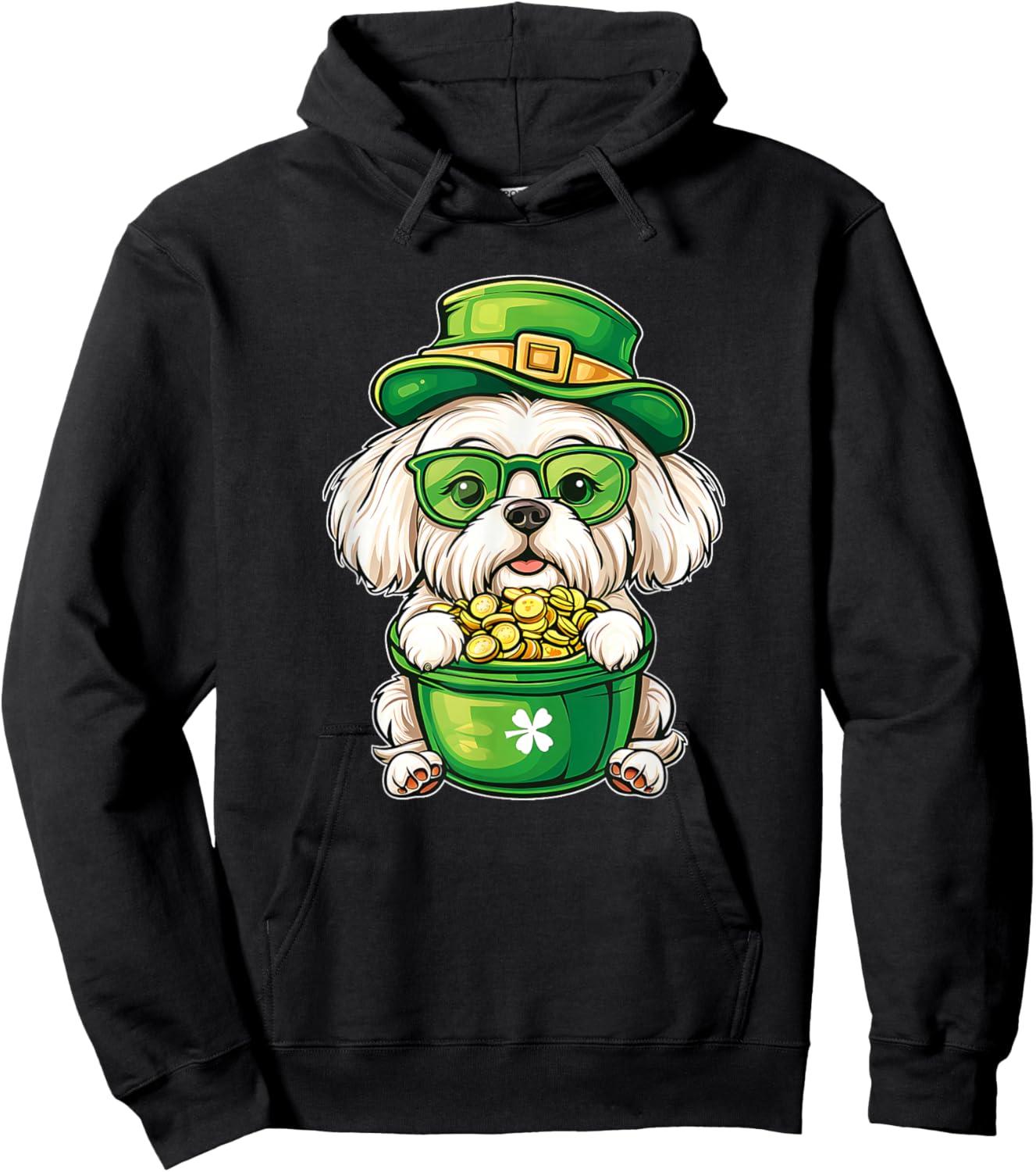 Lucky St. Patricks Day Maltese Dog Leprechaun Men Women Hoodie - Hoodie | Black