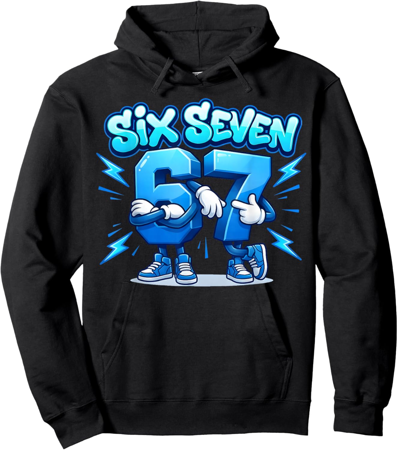 Six Seven 67 Meme Brainrot Blue Kids Women Men Boys Hoodie - Hoodie | Black