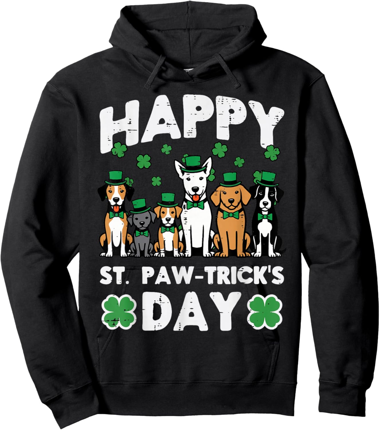 Happy St Patricks Paw Tricks Day Dogs Paddys Men Women Kids Hoodie - Hoodie | Black