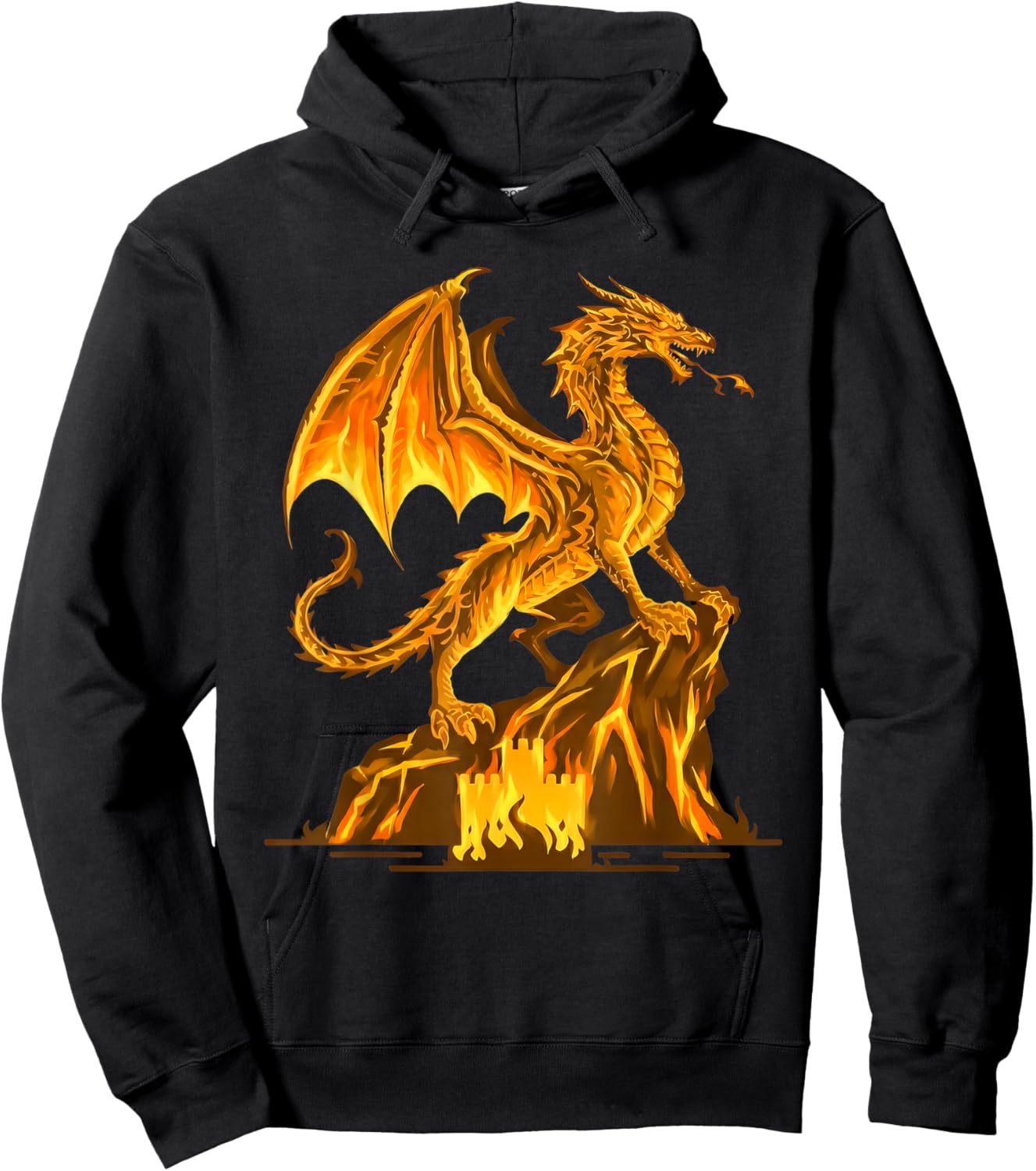 Golden Fire Dragon Fantasy Mythical Creature Mountain Art Hoodie - Hoodie | Black