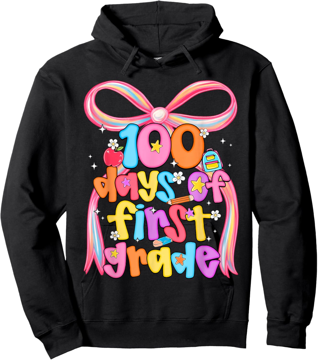 100 Days of 1st Grade Teacher Coquette Bow Girl Women Hoodie - Hoodie | Black